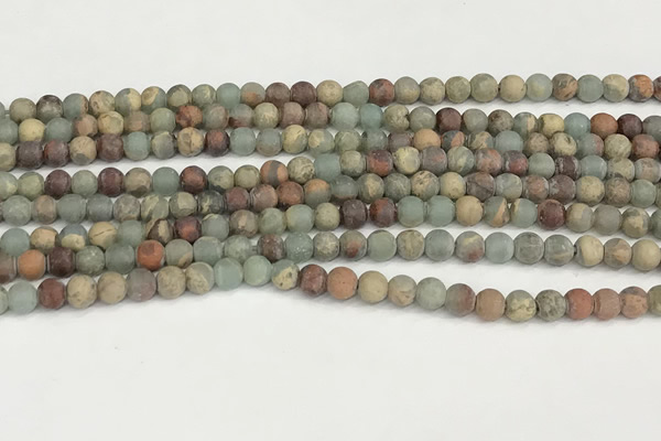 CNS344 15.5 inches 4mm round matte serpentine jasper beads