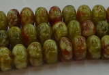 CNS612 15.5 inches 6*10mm rondelle green dragon serpentine jasper beads