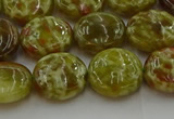 CNS624 15.5 inches 15mm flat round green dragon serpentine jasper beads