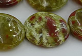 CNS628 15.5 inches 30mm flat round green dragon serpentine jasper beads