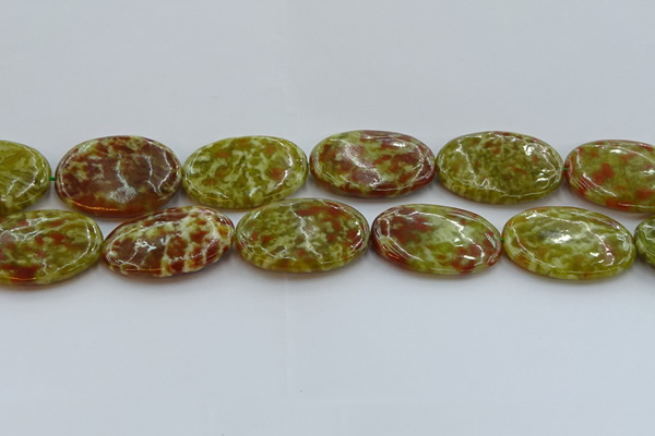 CNS638 15.5 inches 30*40mm oval green dragon serpentine jasper beads