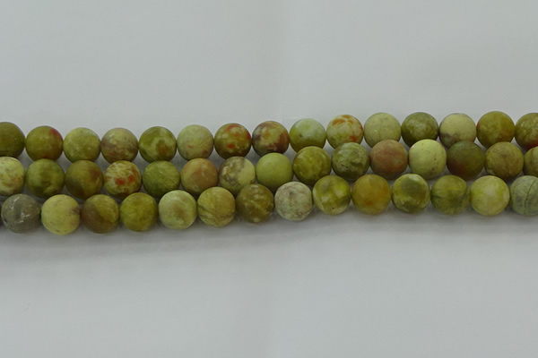 CNS653 15.5 inches 12mm round matte green dragon serpentine jasper beads