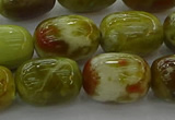 CNS662 15.5 inches 10*14mm drum green dragon serpentine jasper beads