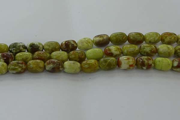 CNS662 15.5 inches 10*14mm drum green dragon serpentine jasper beads