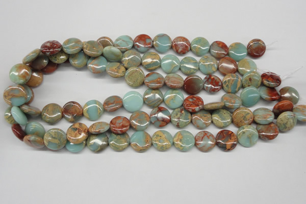 CNS80 15.5 inches 14mm flat round natural serpentine jasper beads