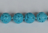 CNT09 16 inches 14mm carved round natural turquoise beads wholesale