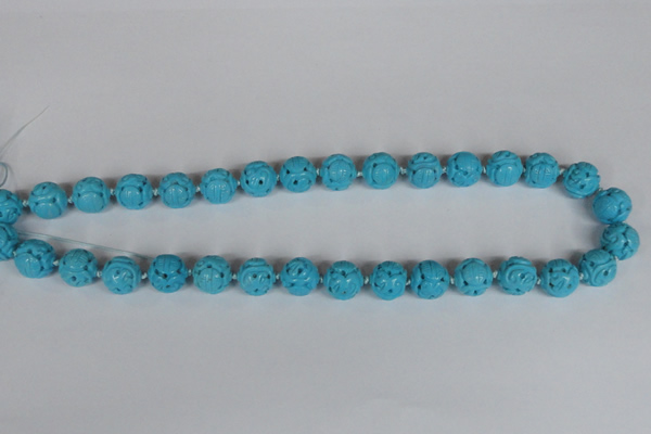 CNT09 16 inches 14mm carved round natural turquoise beads wholesale