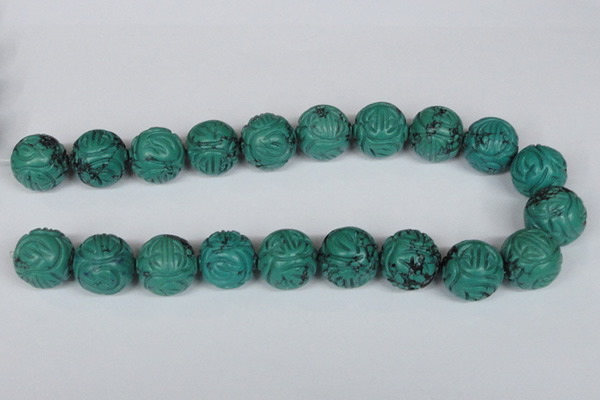 CNT33 16 inches 20mm carved round natural turquoise beads wholesale