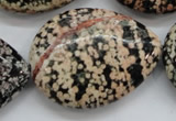 COB158 15.5 inches 30*40mm flat teardrop snowflake obsidian beads