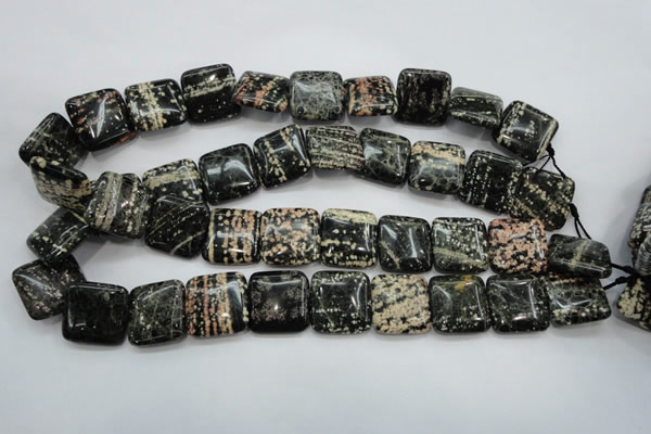 COB166 15.5 inches 20*20mm square snowflake obsidian beads