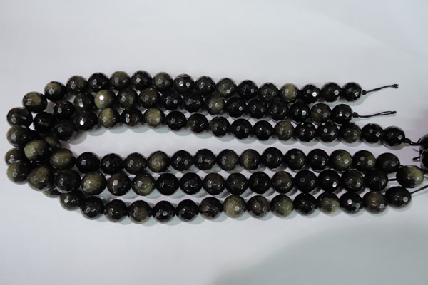 COB266 15.5 inches 12mm faceted round golden obsidian beads