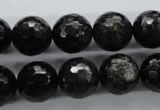 COB356 15.5 inches 14mm faceted round black obsidian beads