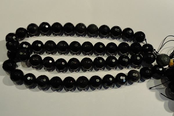 COB456 15.5 inches 16mm faceted round black obsidian beads