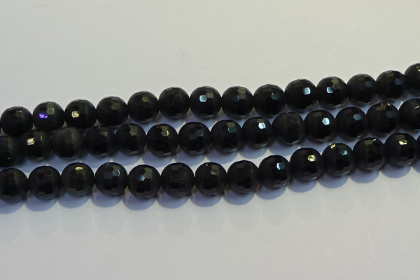 COB474 15.5 inches 8mm faceted round matte black obsidian beads