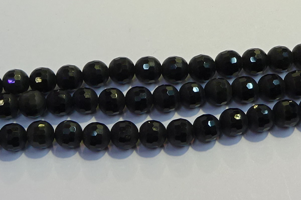 COB478 15.5 inches 16mm faceted round matte black obsidian beads