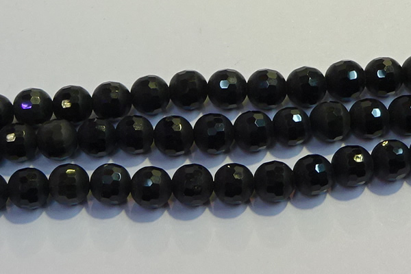 COB479 15.5 inches 18mm faceted round matte black obsidian beads