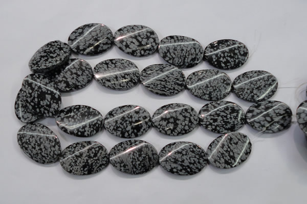 COB58 15.5 inches 25*35mm twisted oval Chinese snowflake obsidian beads