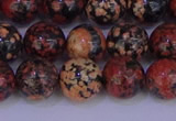 COB664 15.5 inches 12mm round red snowflake obsidian beads