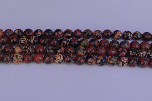 COB665 15.5 inches 14mm round red snowflake obsidian beads