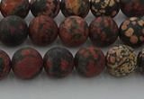 COB672 15.5 inches 8mm round matte red snowflake obsidian beads