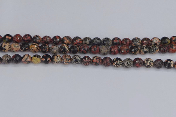 COB678 15.5 inches 8mm faceted round red snowflake obsidian beads