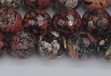 COB680 15.5 inches 12mm faceted round red snowflake obsidian beads