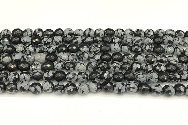 COB770 15 inches 6mm faceted round snowflake obsidian beads