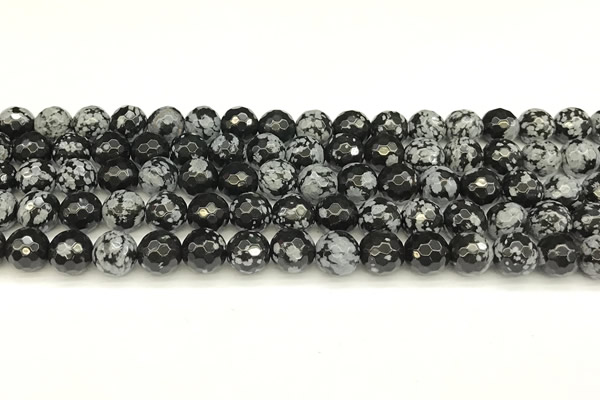 COB771 15 inches 8mm faceted round snowflake obsidian beads