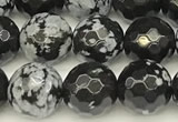 COB772 15 inches 10mm faceted round snowflake obsidian beads