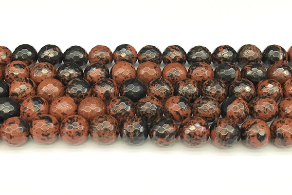 COB778 15 inches 12mm faceted round mahogany obsidian beads