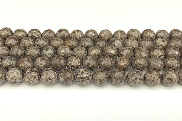 COB782 15 inches 10mm faceted round Chinese snowflake obsidian beads