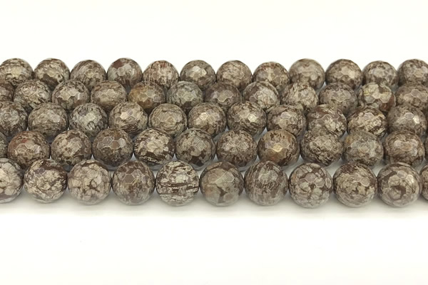 COB783 15 inches 12mm faceted round Chinese snowflake obsidian beads