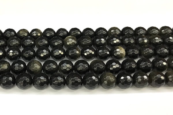 COB786 15 inches 8mm faceted round golden obsidian beads