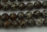 COB811 15.5 inches 6mm faceted round red snowflake obsidian beads