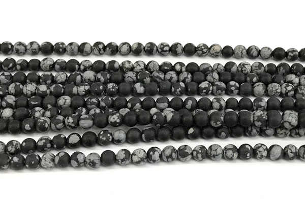 COB825 15 inches 4mm round matte snowflake obsidian beads