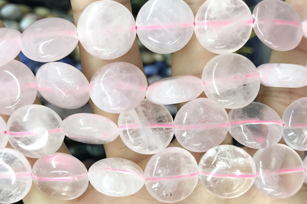 COIN111 15 inches 16mm coin rose quartz beads