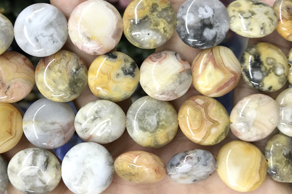 COIN120 15 inches 16mm coin yellow crazy lace agate beads