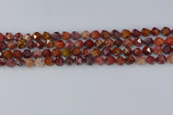 COJ1001 15.5 inches 6mm faceted nuggets red porcelain jasper beads