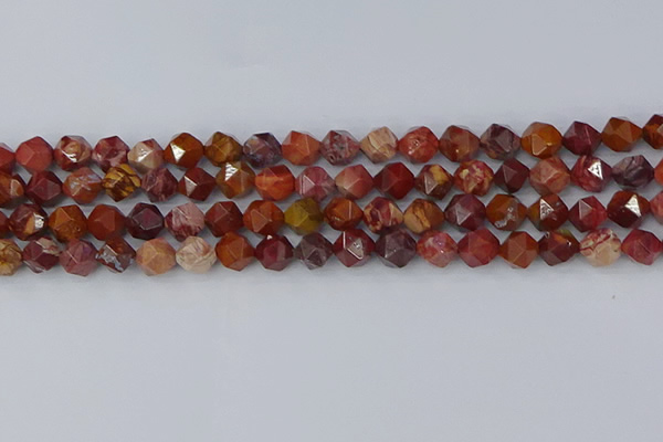 COJ1002 15.5 inches 8mm faceted nuggets red porcelain jasper beads