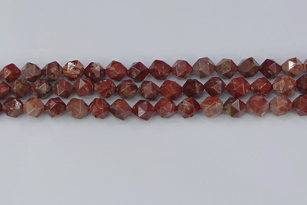 COJ1008 15.5 inches 10mm faceted nuggets pomegranate jasper beads