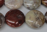 COJ235 15.5 inches 25mm flat round blood stone beads wholesale