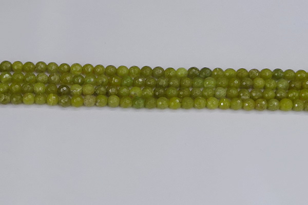 COJ408 15.5 inches 4mm faceted round olive jade beads