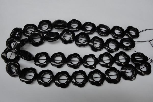 CON110 15.5 inches 22mm carved flower black onyx gemstone beads