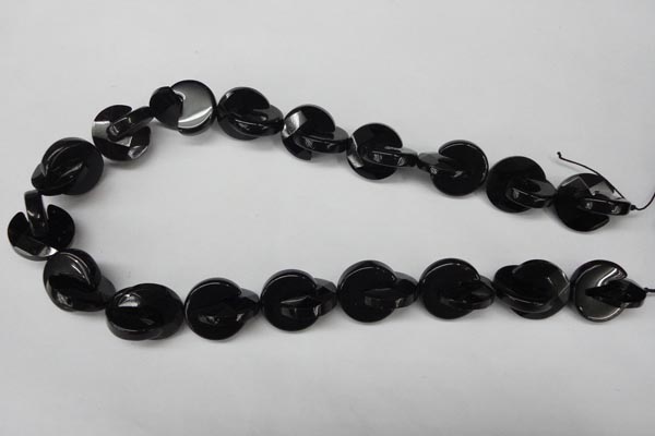 CON115 15.5 inches 18mm curved moon black onyx gemstone beads