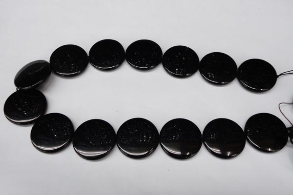 CON48 15.5 inches 28mm flat round black onyx gemstone beads