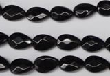 CON72 15.5 inches 8*12mm faceted flat teardrop black onyx gemstone beads