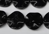 CON95 15.5 inches 19mm wavy coin black onyx gemstone beads