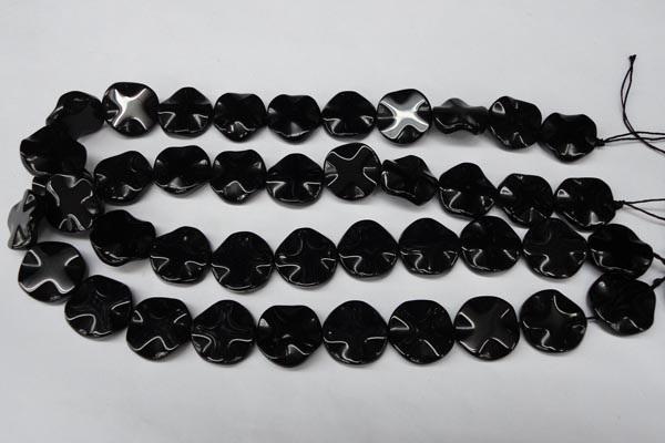 CON95 15.5 inches 19mm wavy coin black onyx gemstone beads