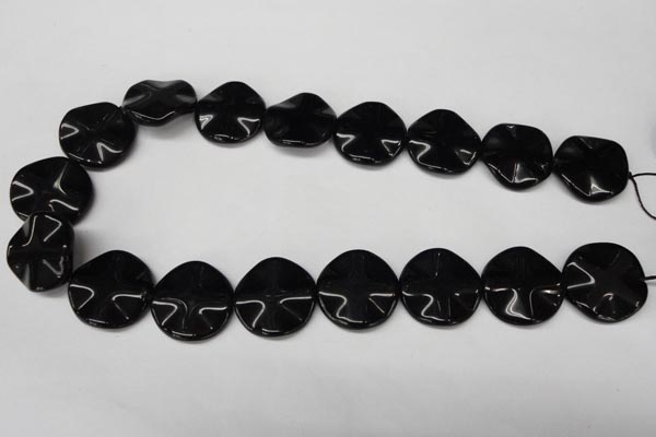 CON96 15.5 inches 23mm wavy coin black onyx gemstone beads