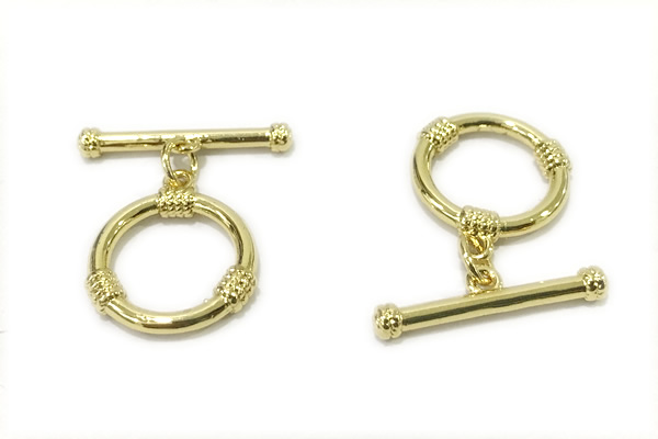 CONN14 2*21mm, 15mm copper toggle clasp gold plated